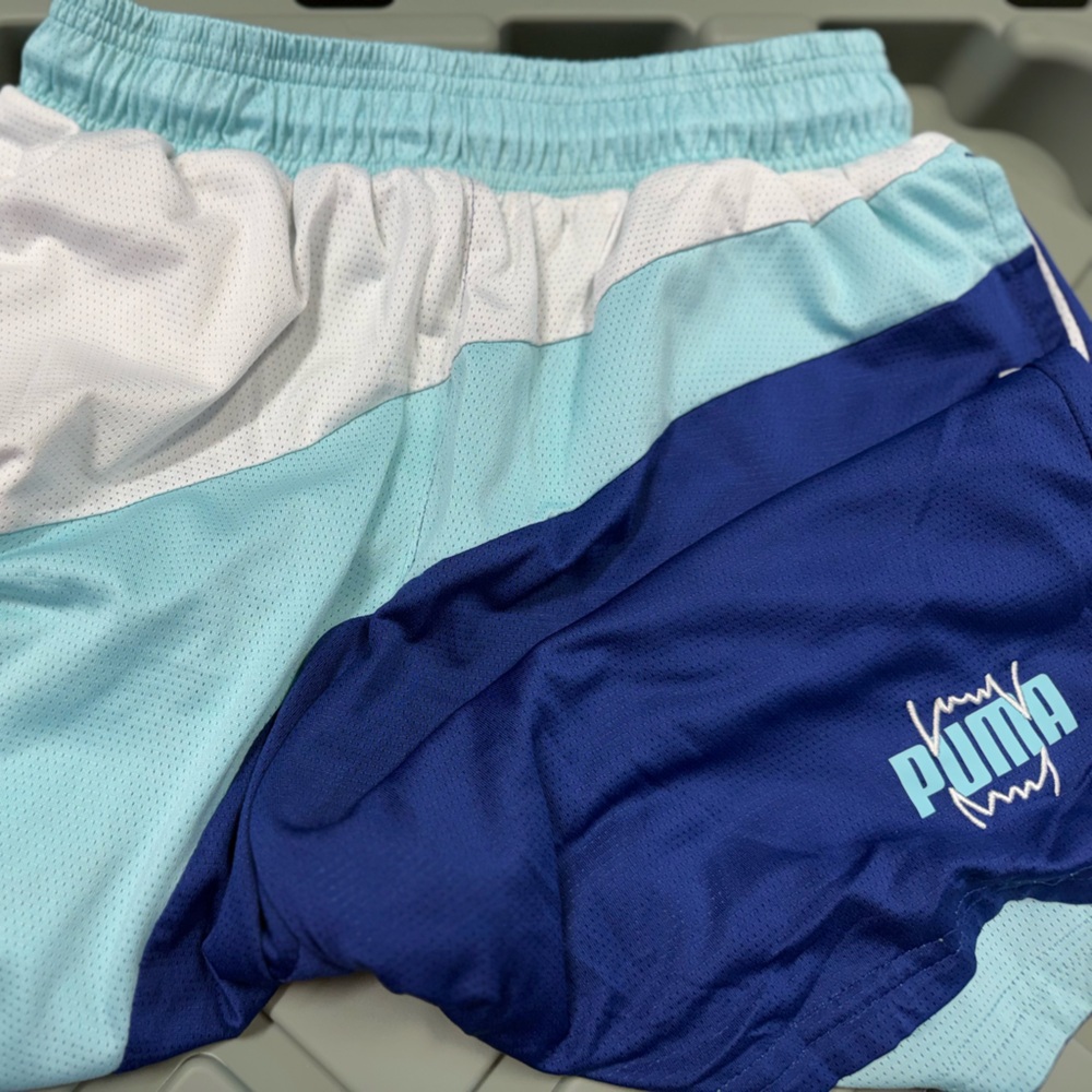 Puma Men's Athletic Shorts - Light Blue and Dark Blue